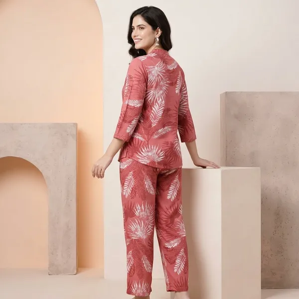 Coral_Rayon_Leaf_Print_Straight_Co_Ord_Set_For_Women