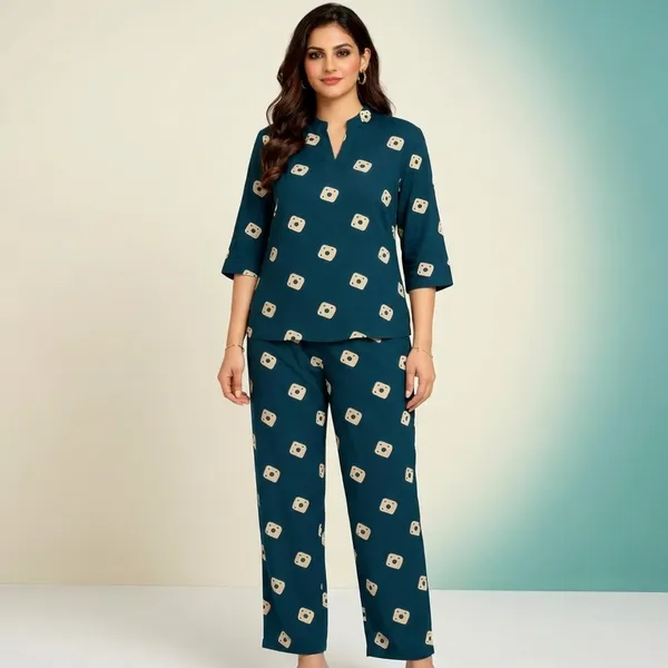 Teal_Rayon_Printed_Straight_Co_Ord_Set_For_Women