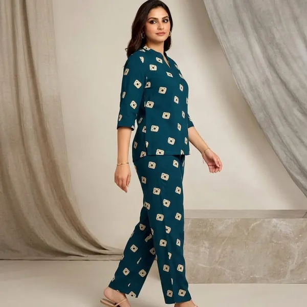 Teal_Rayon_Printed_Straight_Co_Ord_Set_For_Women