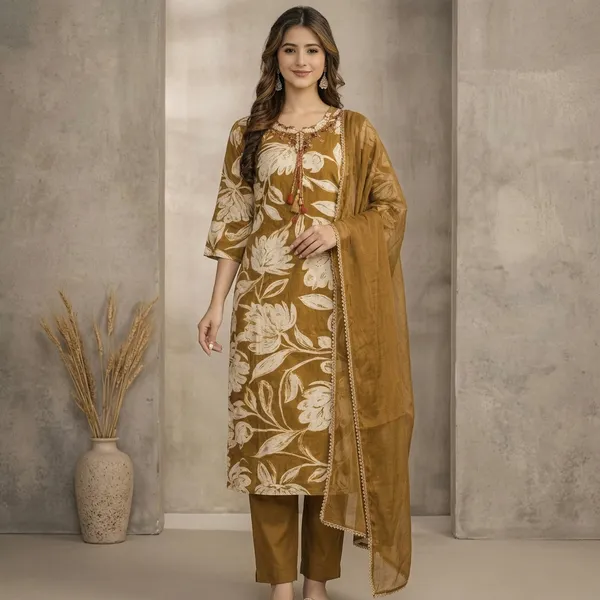 Brown_Cotton_Floral_Print_Straight_Suit_Set_With_Dupatta_For_Women