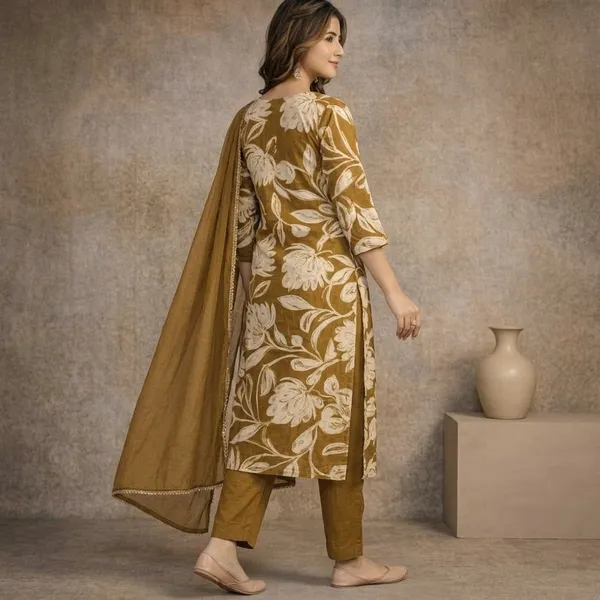 Brown_Cotton_Floral_Print_Straight_Suit_Set_With_Dupatta_For_Women