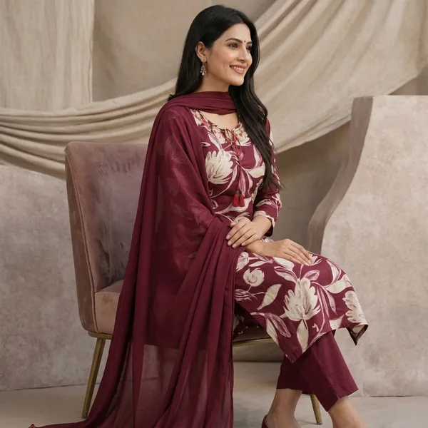 Wine_Cotton_Floral_Straight_Kurti_Set_With_Dupatta_For_Women