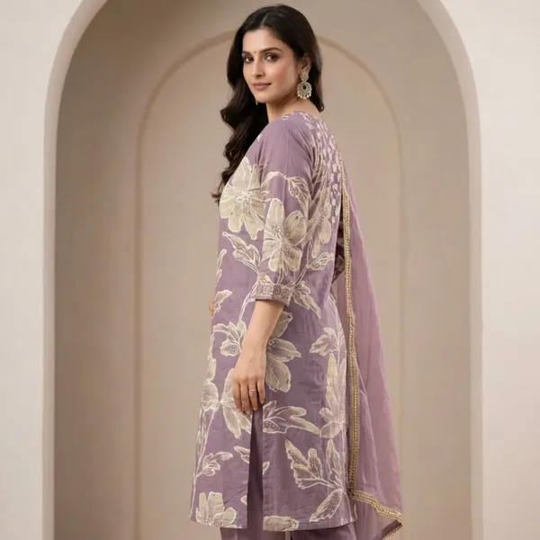 Mauve_Cotton_Floral_Kurti_Set_With_Dupatta_For_Women