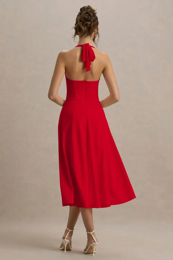 Red_Lycra_Halter_Neck_Fit_And_Flare_Midi_Dress_For_Women