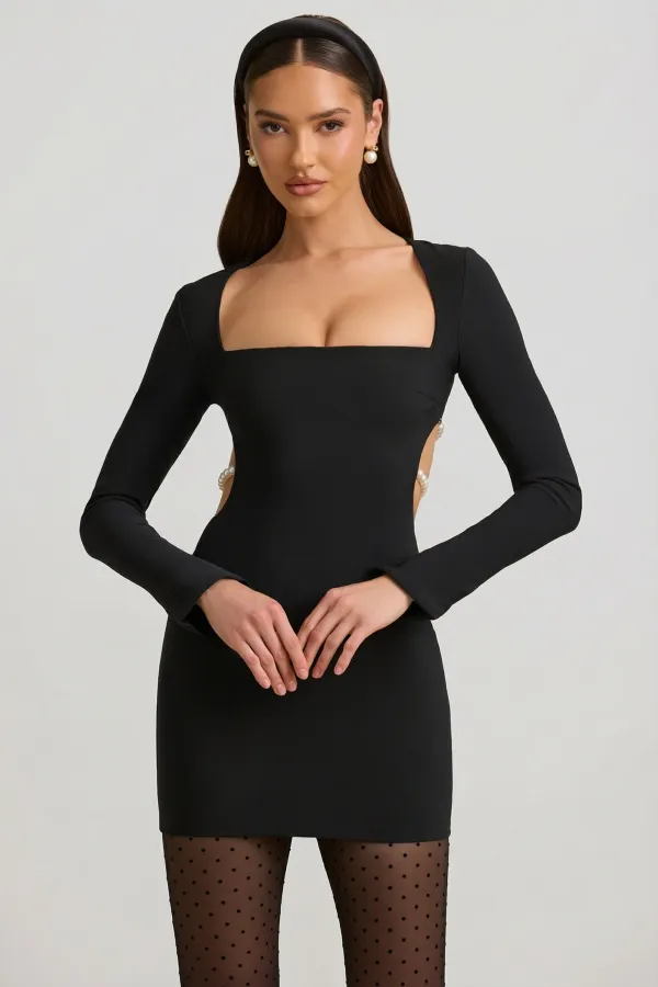 Black_Lycra_Long_Sleeve_Bodycon_Mini_Dress_For_Women