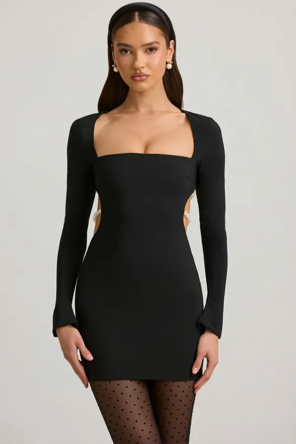 Black_Lycra_Long_Sleeve_Bodycon_Mini_Dress_For_Women