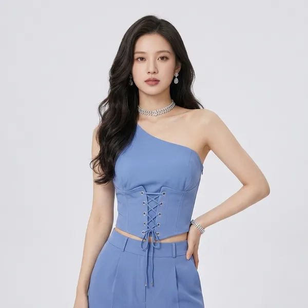Blue_Cotton_One_Shoulder_Lace_Up_Crop_Top_For_Women