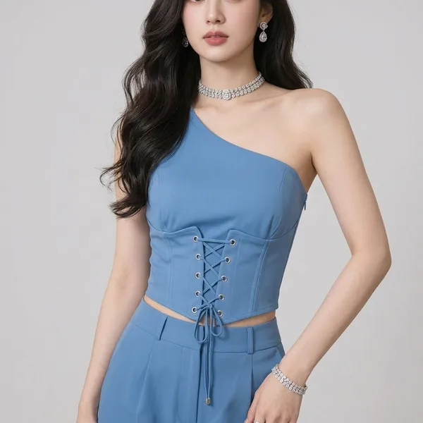 Blue_Cotton_One_Shoulder_Lace_Up_Crop_Top_For_Women