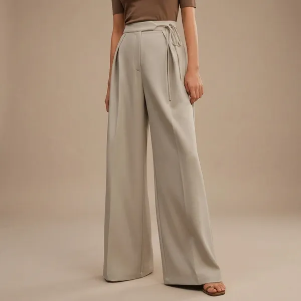 Beige_Cotton_Wide_Leg_Pleated_High_Rise_Trousers_For_Women