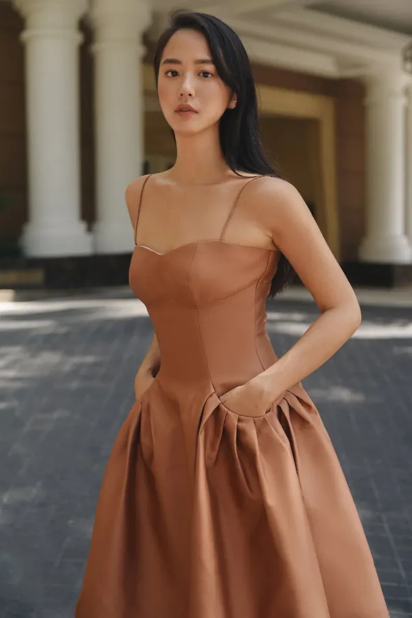 Rust_Satin_Spaghetti_Strap_Fit_And_Flare_Midi_Dress_For_Women
