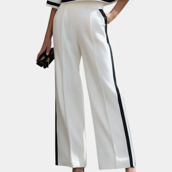 White_Crepe_Black_Trim_Cropped_Top_Wide_Leg_Trousers_Set_For_Women