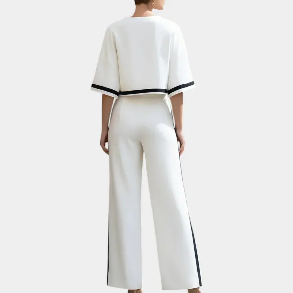 White_Crepe_Black_Trim_Cropped_Top_Wide_Leg_Trousers_Set_For_Women