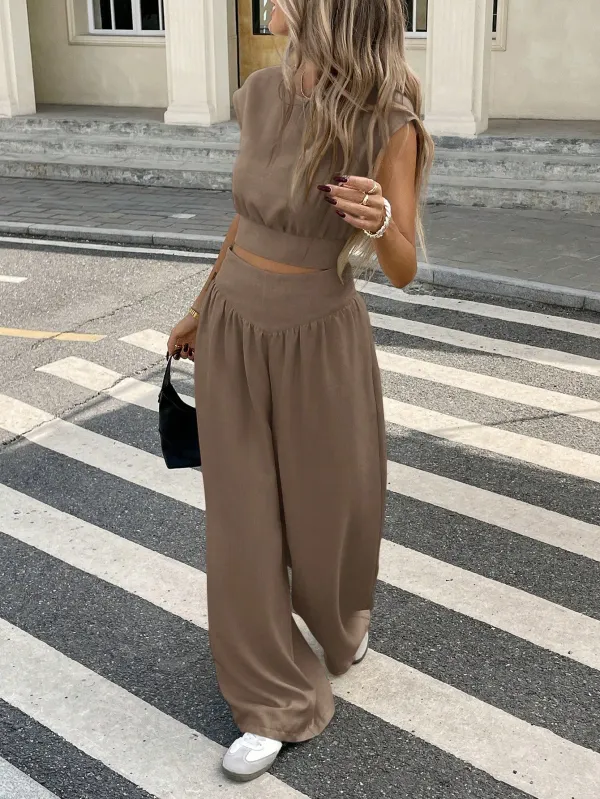 Brown_Cotton_Linen_Belted_Wide_Leg_Jumpsuit_For_Women