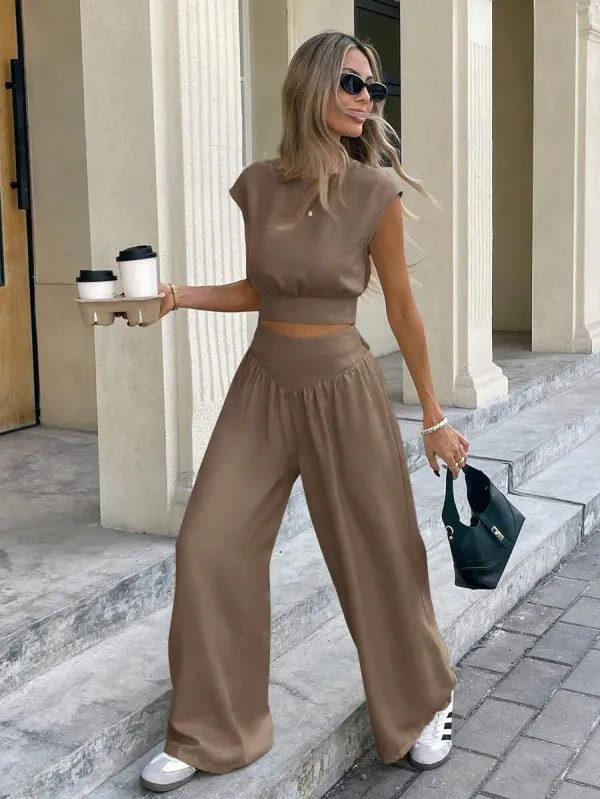 Brown_Cotton_Linen_Belted_Wide_Leg_Jumpsuit_For_Women