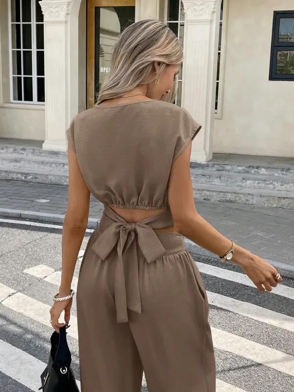 Brown_Cotton_Linen_Belted_Wide_Leg_Jumpsuit_For_Women