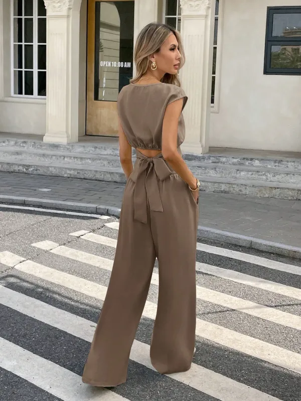Brown_Cotton_Linen_Belted_Wide_Leg_Jumpsuit_For_Women