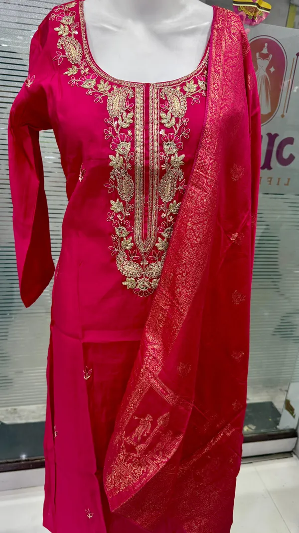Rani_Top-Bottam_Roman_Duptta_Jecard_Straight_Embroidered_Kurta_Set_For_Women