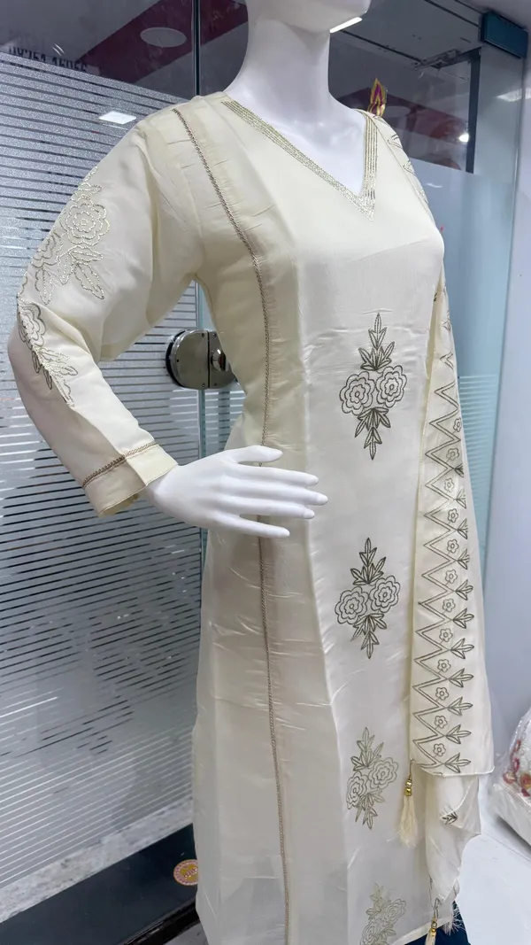 Write_Top-Duptta_Mal_Chanderi_Bottam_Roman_Inner_Cottan__Straight_Pitta_Work_Kurta_Set_For_Women