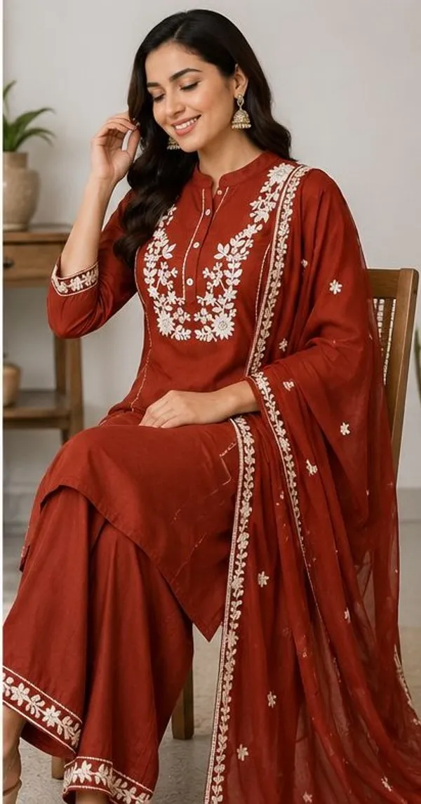 Rust_Top-Duptta_Mal_Chanderi_Inner_Cotton_Straight_Embroidered_Kurta_Set_For_Women