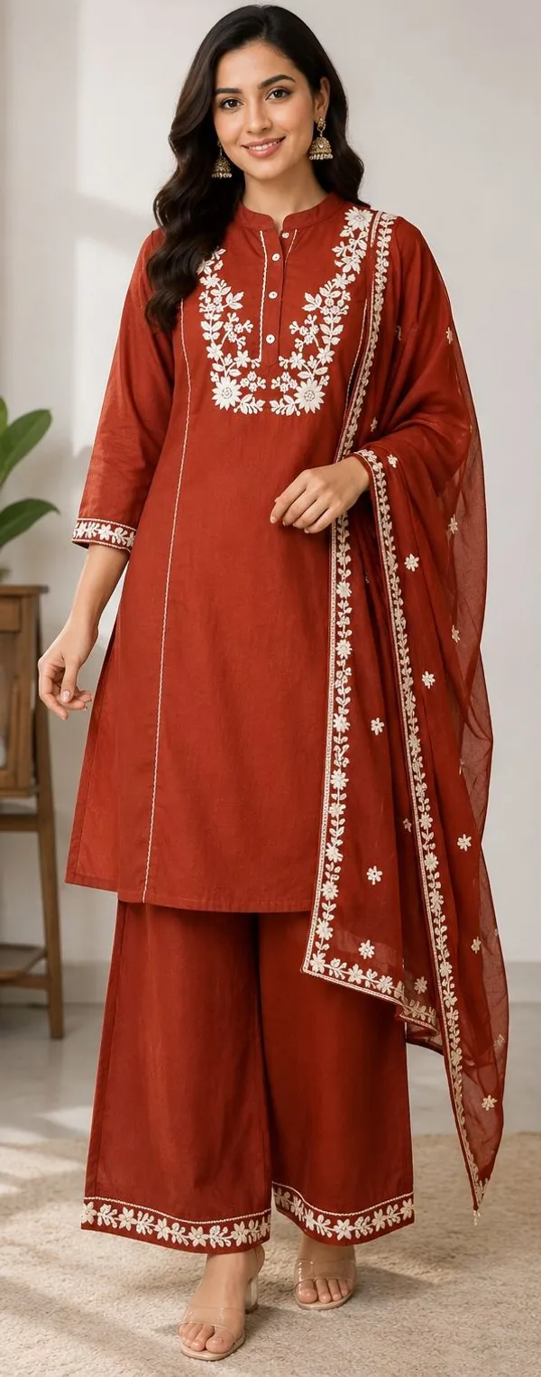 Rust_Top-Duptta_Mal_Chanderi_Inner_Cotton_Straight_Embroidered_Kurta_Set_For_Women