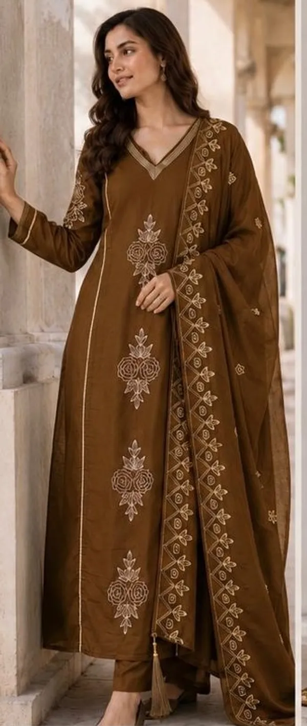 Brown_Top-Duptta_Mal_Chanderi_inner_Cottan_Anarkali_Pitta_Work_Suit_Set_For_Women