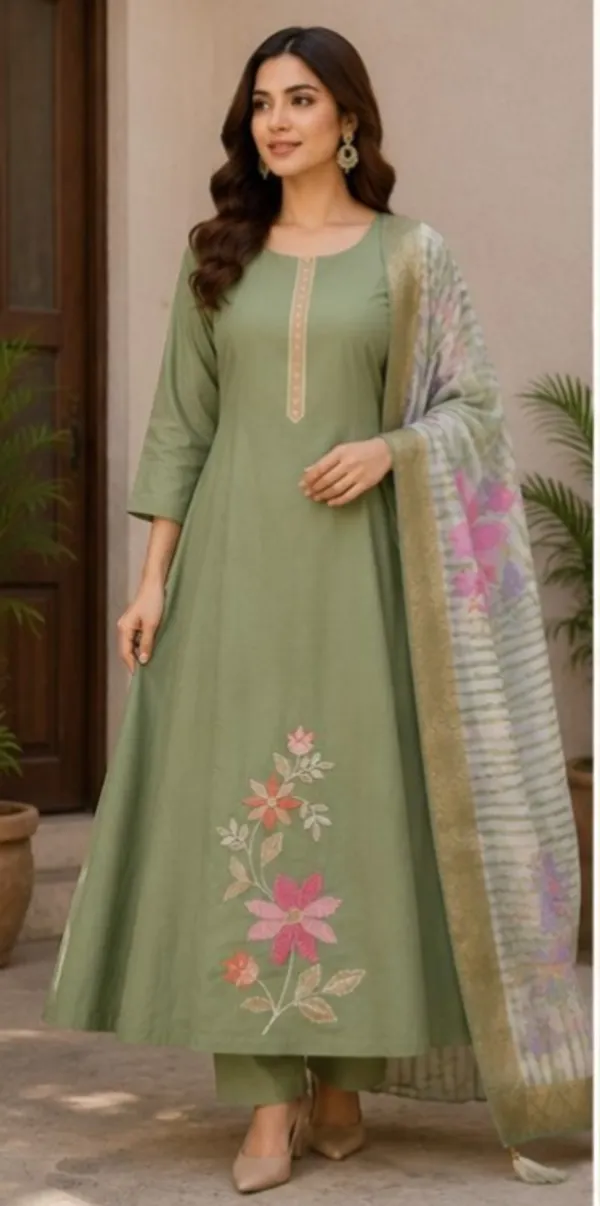 Olive_Green_Top-Bottam_Roman_Duptta_Muslin_Inner_Cotton_Straight_Floral_Embroidered_Kurta_Set_For_Women