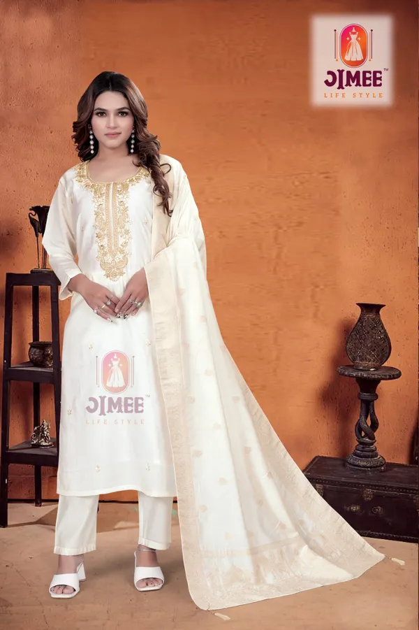 White_Top-Bottam_Roman_Duptta_Jecard__Straight_Embroidered_Kurta_Set_For_Women