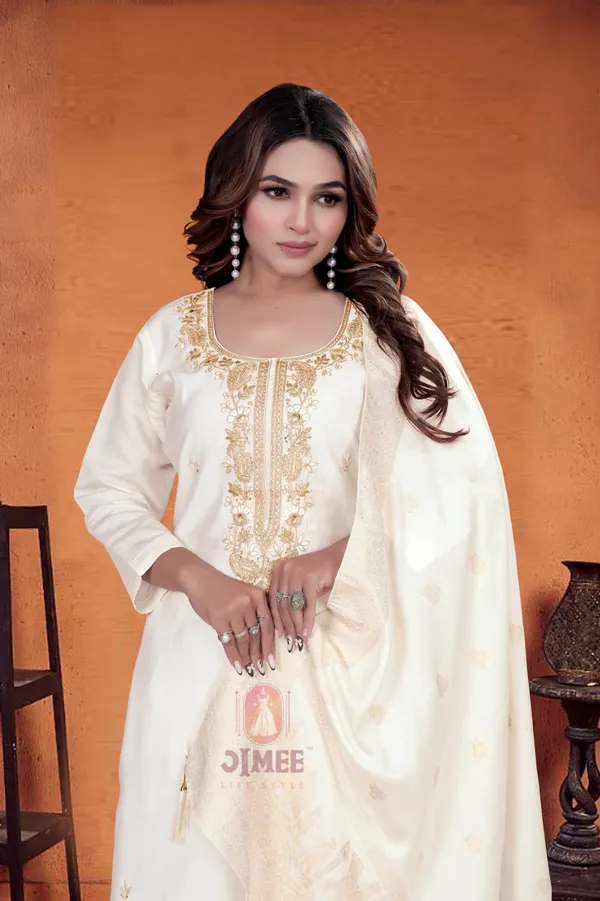 White_Top-Bottam_Roman_Duptta_Jecard__Straight_Embroidered_Kurta_Set_For_Women