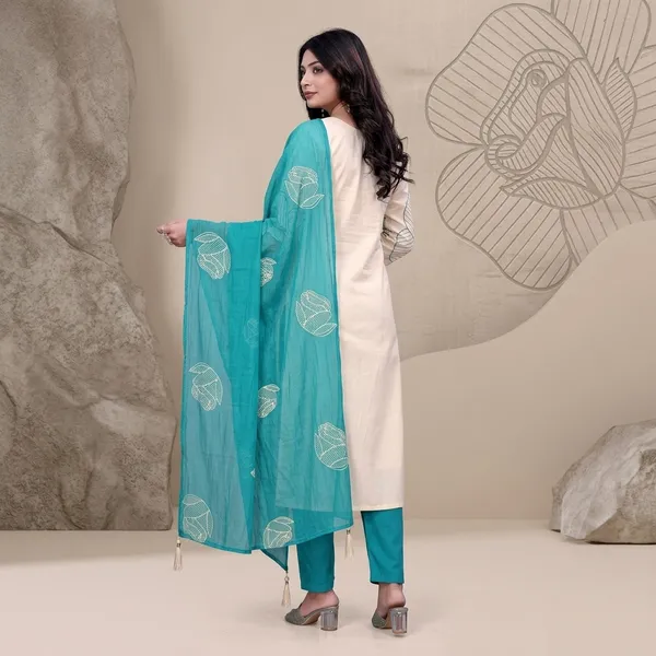 Cream_And_Rama_Blue_Top_Bottom_Roman_Dupatta_mal_chanderi_Inner_Cotton_Straight_Floral_Embroidered_Kurta_Set_For_Women