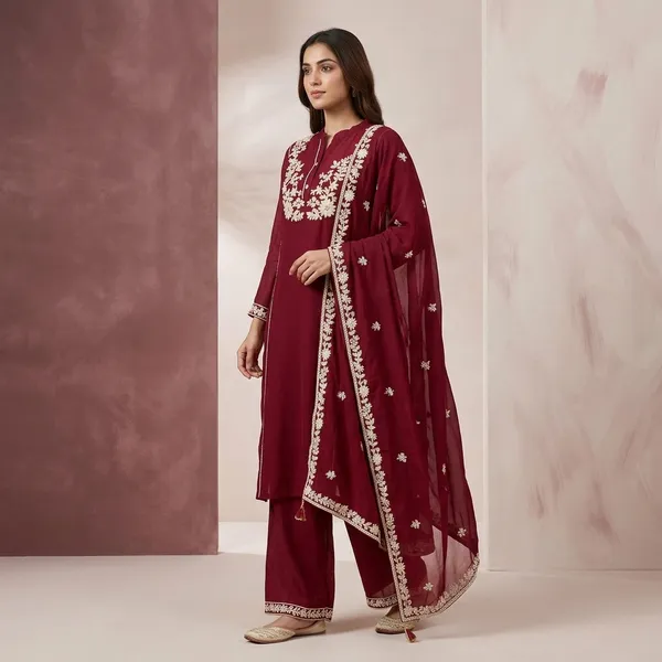 Maroon_Top-Duptta_Mal_Chanderi__Bottam_Roman_Inner_Cottan_Straight_Embroidered_Kurta_Set_For_Women