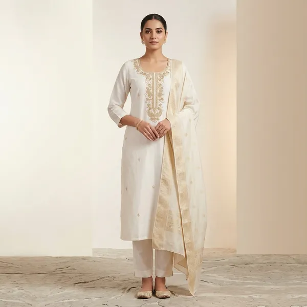 White_Top-Bottam_Roman_Duptta_Jecard__Straight_Embroidered_Kurta_Set_For_Women