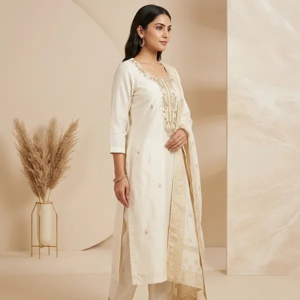 White_Top-Bottam_Roman_Duptta_Jecard__Straight_Embroidered_Kurta_Set_For_Women