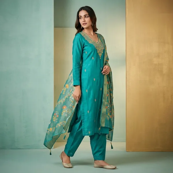 Turquoise_Top-Bottam_Roman_Duptta_Jecard_Print__Inner_Cottan__Relaxed_Embroidered_And_Hand_Work_Salwar_Suit_Set_For_Women