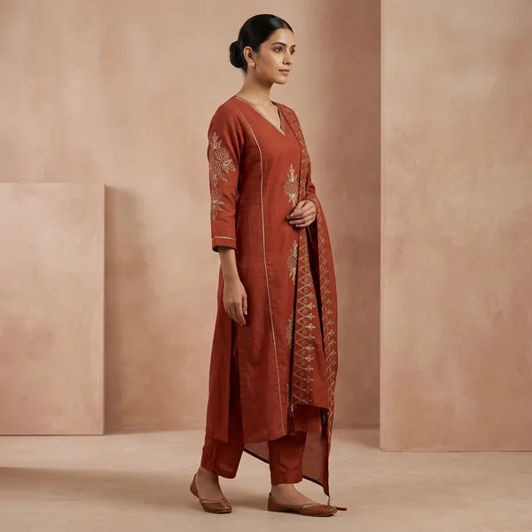Rust_Orange_Top-Dupatta_Mal_Chaneri__Bottom_Roman_Inner_Cottan_Straight_Floral_Pitta_Work_Kurta_Set_For_Women