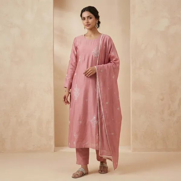 Pink_Top-Duptta_Mal_chanderi_Inner_Cotton_Straight_Hand_WorkKurta_Set_For_Women