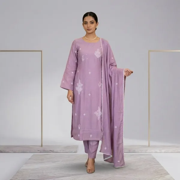 Lavender_Top-Duptta_Mal_Chanderi_Bottam_Roman_Inner_Cottan__Straight_Hand_Work_Kurta_Set_For_Women