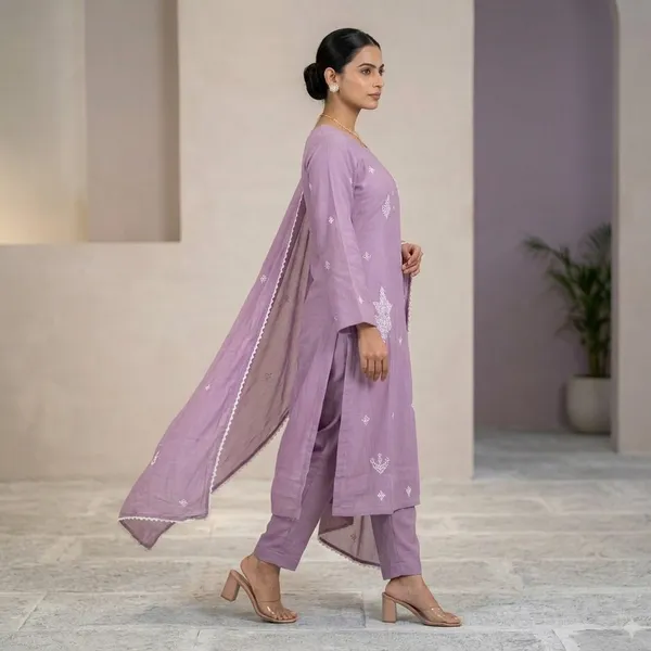 Lavender_Top-Duptta_Mal_Chanderi_Bottam_Roman_Inner_Cottan__Straight_Hand_Work_Kurta_Set_For_Women