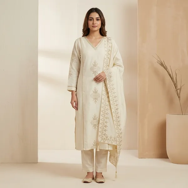 Write_Top-Duptta_Mal_Chanderi_Bottam_Roman_Inner_Cottan__Straight_Pitta_Work_Kurta_Set_For_Women