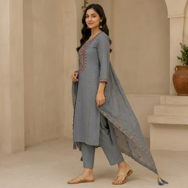Grey_Mal_Cottan_Straight_Embroidered_And_Hand_Work_Kurta_Set_For_Women