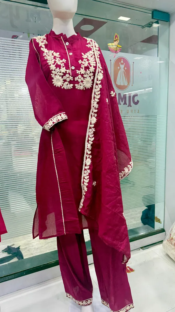 Maroon_Top-Duptta_Mal_Chanderi__Bottam_Roman_Inner_Cottan_Straight_Embroidered_Kurta_Set_For_Women