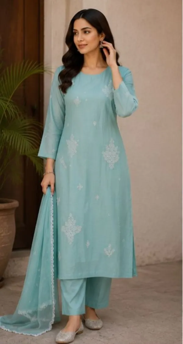 Sky_Blue_Top-Dupatta_Mal_Chanderi_Bottom_Roman_Inner_Cotton_Straight_Hand_Work_Kurta_Set_For_Women