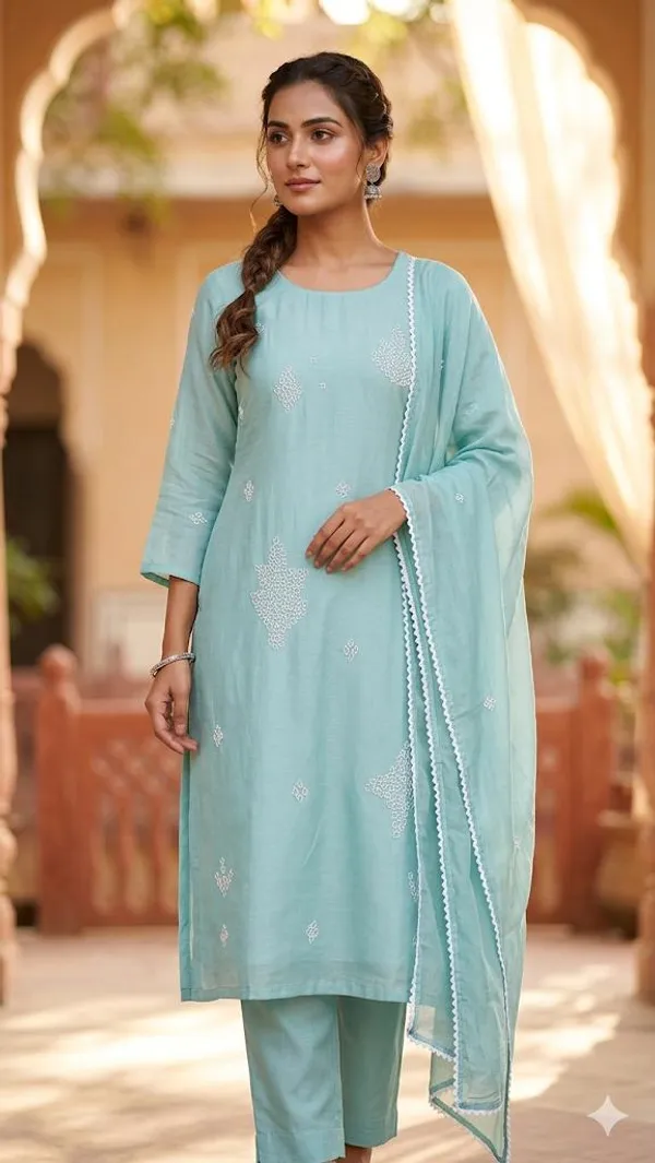 Sky_Blue_Top-Dupatta_Mal_Chanderi_Bottom_Roman_Inner_Cotton_Straight_Hand_Work_Kurta_Set_For_Women