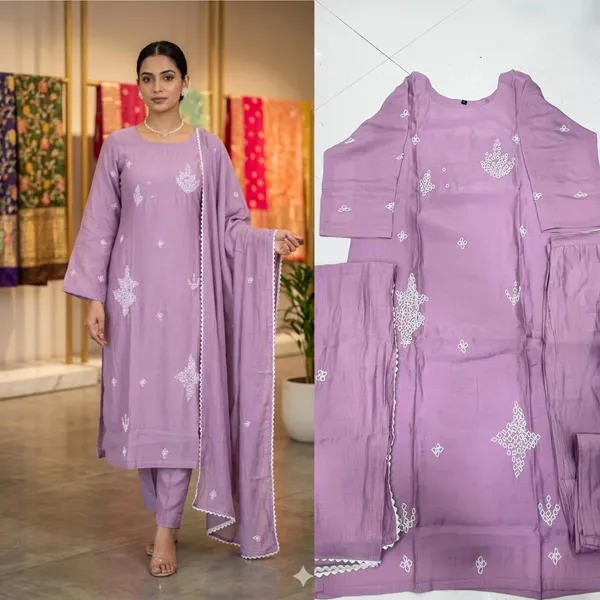 Lavender_Top-Duptta_Mal_Chanderi_Bottam_Roman_Inner_Cottan__Straight_Hand_Work_Kurta_Set_For_Women