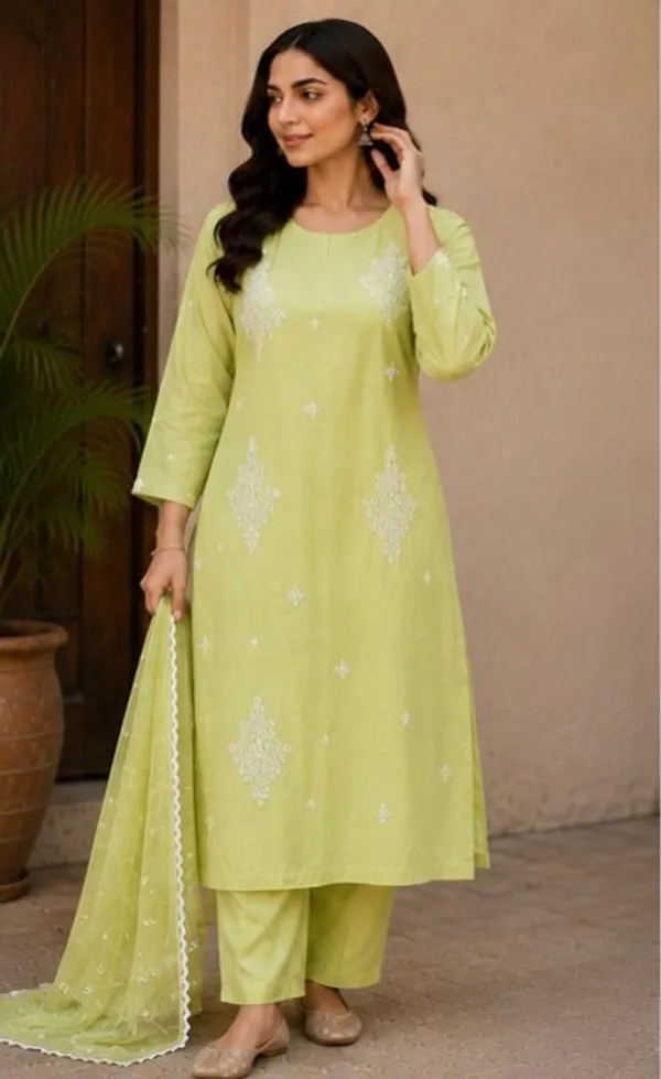 Pista_Green_Top-Duptta_Mal_Chanderi_Inner_Cotton_Straight_Hand_Work_Kurta_Set_For_Women