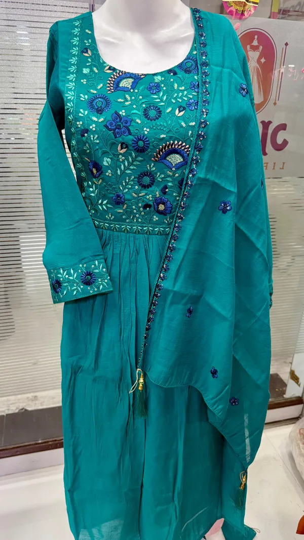 Turquoise_Top-Duptta__Mal_Chanderi_Bottam_Roman_Anarkali_Embroidered_Kurta_Set_For_Women