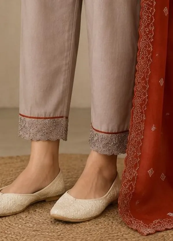 Beige_And_Rust_Orange_Top_Duptta_Bottom_Roman_Inner_Cotton_Relaxed_Embroidered_Kurti_For_Women