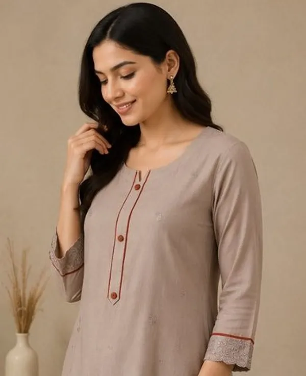 Beige_And_Rust_Orange_Top_Duptta_Bottom_Roman_Inner_Cotton_Relaxed_Embroidered_Kurti_For_Women