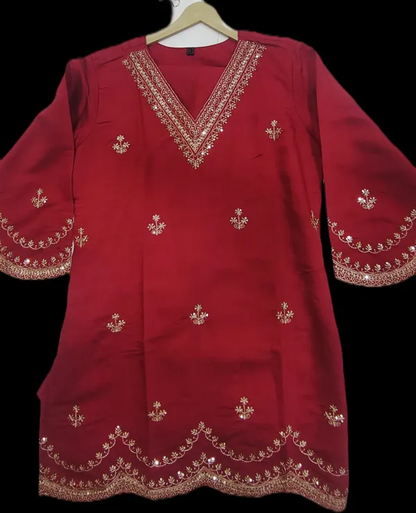 Marroon_Top-Bottam_Roman_Inner_Cottan_Embroidered_Kurti_For_Women