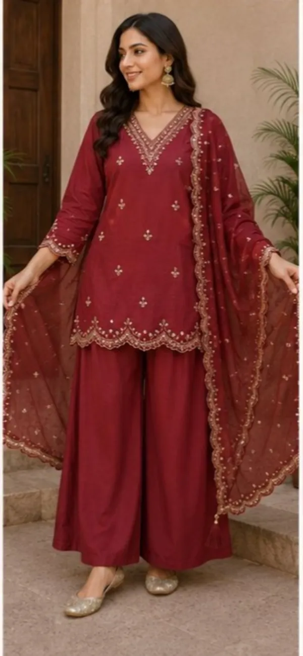Marroon_Top-Bottam_Roman_Inner_Cottan_Embroidered_Kurti_For_Women