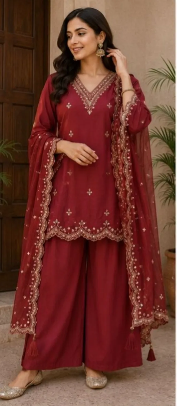 Marroon_Top-Bottam_Roman_Inner_Cottan_Embroidered_Kurti_For_Women